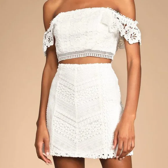 Lulus | Dresses | White Lace Offtheshoulder Twopiece Mini Dress | Poshmark